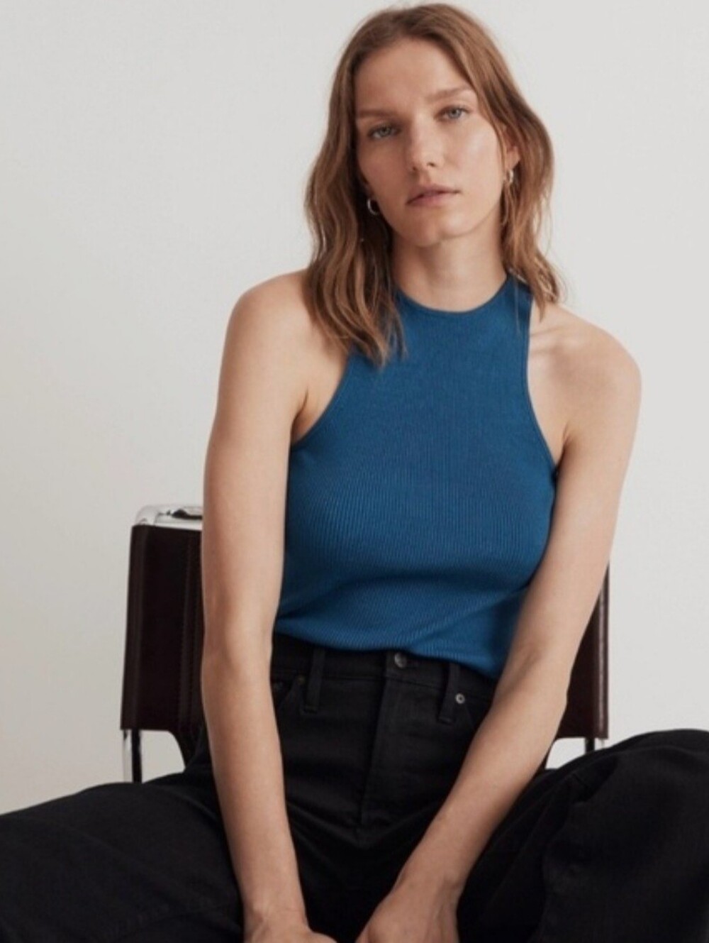Madewell Cobalt Blue Ribbed Knit Sleeveless Mock Neck Top Minimalist